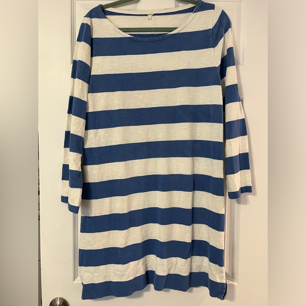 J. Crew white & blue striped long sleeve t-shirt dress size L